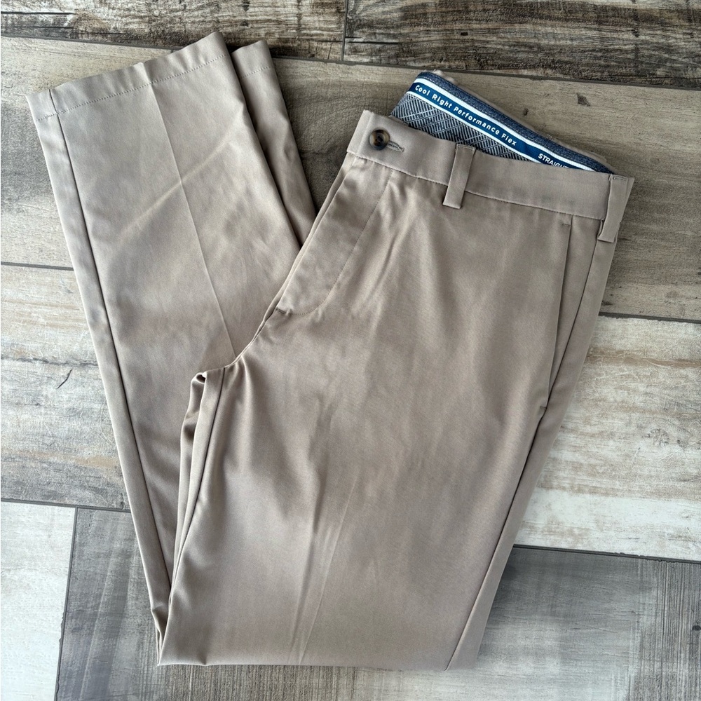 Haggar Mens Cool Right Performance Flex Khaki Dress Pants Size 38x34